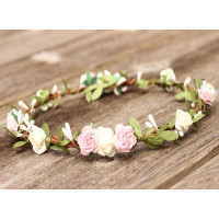 Pink Blush Gradient Rose Flower Garland Headband Hair Crown Festival Boho 2215